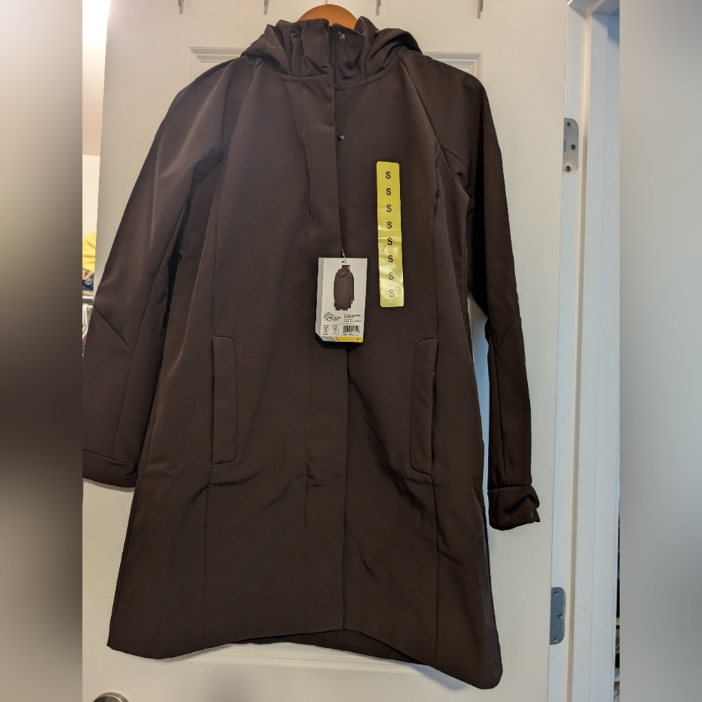 Mondetta Women's Softshell Water Resistant Long Hooded Jacket, Brown Small New